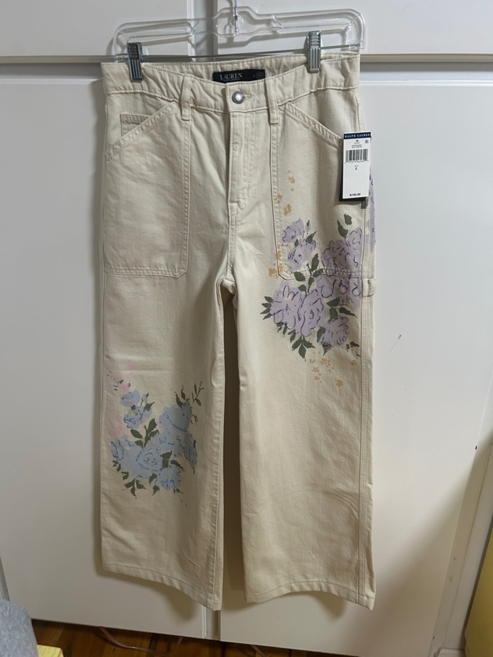 Polo by Ralph Lauren Cream Floral Painter Wide-Leg Pants